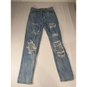 SONG Classic Mom Jean Light Wash Distressed Ripped Denim Size 3 26